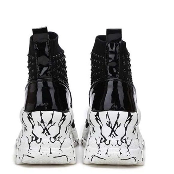 NEW Platform Ankle Stud Sock Black & White Booties-36 - Picture 8 of 14